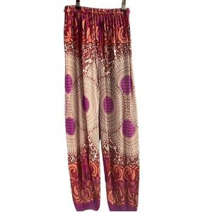 Ladies Flowy Floral Design Barrel Pants, SZ L (Runs Small) Rust & Multicolor